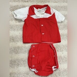Vintage 1950s Matching set baby boy button down shirt high rise shorts striped